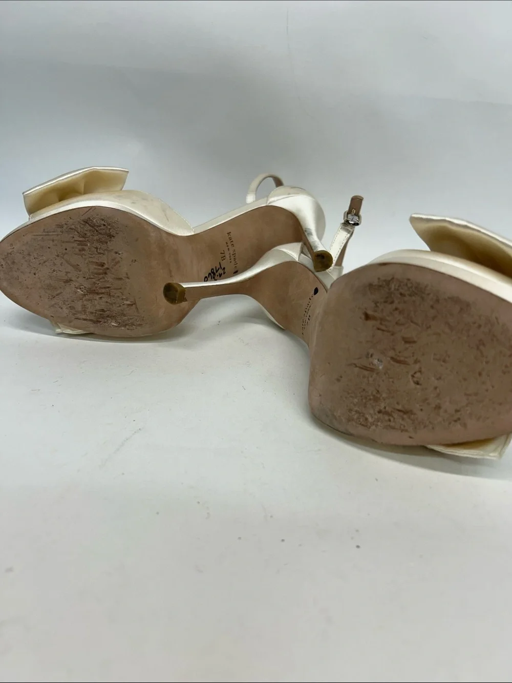 kate spade Ivory Satin Knot Ankle-Strap Heels 7b
